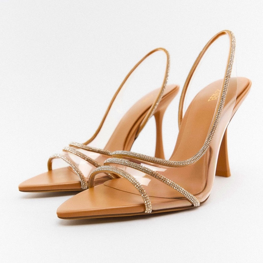 ZARA RHINESTONE VINYL HIGH HEEL SANDALS